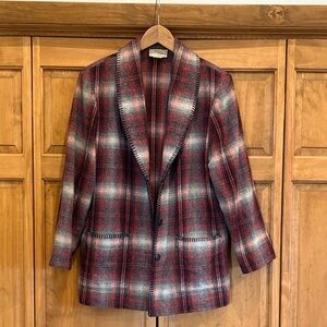Vintage Arizona Jean Company Red Plaid Wool Blend Jacket Size Medium
